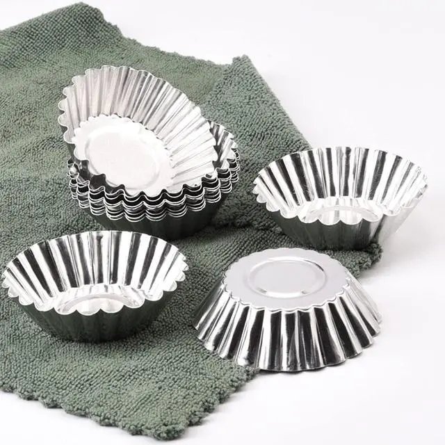 Alt view image 3 of 7 - 50 Pieces Aluminum Egg Tart Mold Small Tart Pie Tin Mini Cupcake Cake Muffin Cookie Mold Baking Cups