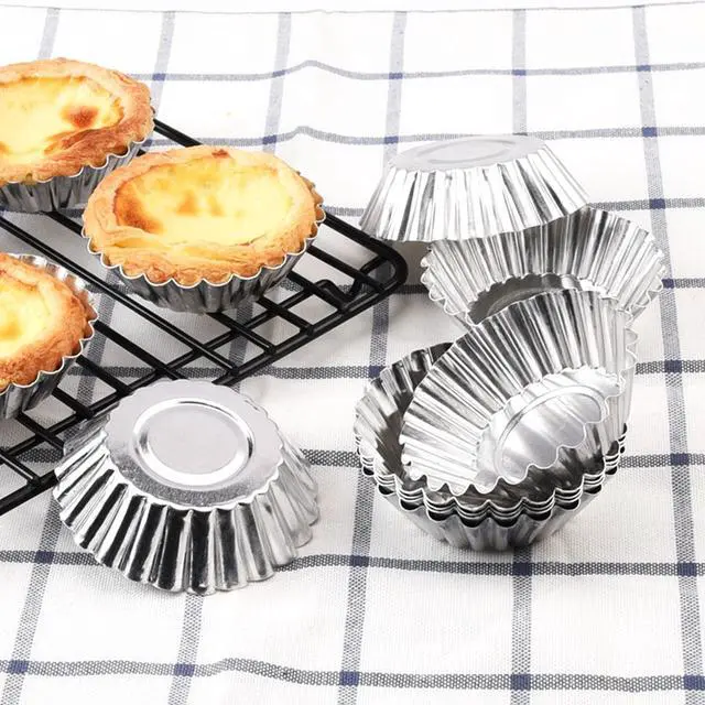 Alt view image 6 of 7 - 50 Pieces Aluminum Egg Tart Mold Small Tart Pie Tin Mini Cupcake Cake Muffin Cookie Mold Baking Cups