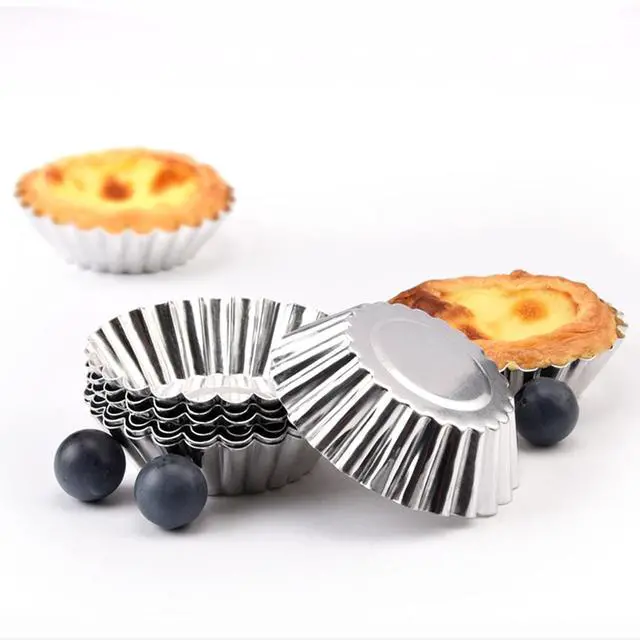 Alt view image 4 of 7 - 50 Pieces Aluminum Egg Tart Mold Small Tart Pie Tin Mini Cupcake Cake Muffin Cookie Mold Baking Cups