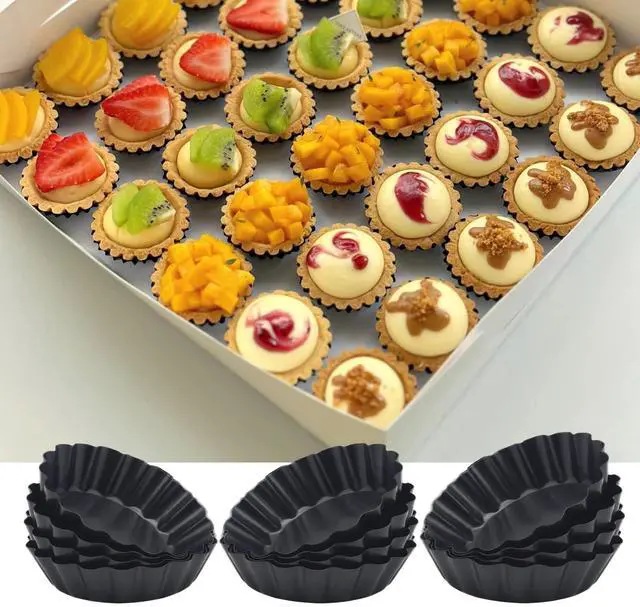 Main image of 3 Inch Mini Quiche Pans 12 Pack, Round Egg Tart Molds with Removable Bottom. Small Tart Pans w/Non-Stick Coating Rugged Carbon Steel for Tartlets Shells Desert Making Christmas Festival Party