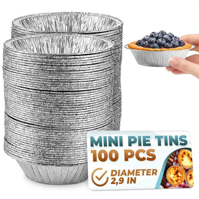 Main image of Mini Pie Tins 3 Inch, 100 Pcs Round Disposable Aluminum Egg Tart Tins