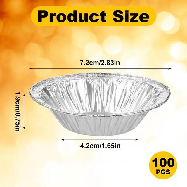 Alt view image 2 of 7 - 100 Pack Disposable Ramekins Egg Tart Baking Cups 2.8 Inch Mini Pie Tins Round Pie Tart Small Tin Foil Pans Aluminum Foil Mini Pans Tin Baking Cups for Cooking Baking-Supplies