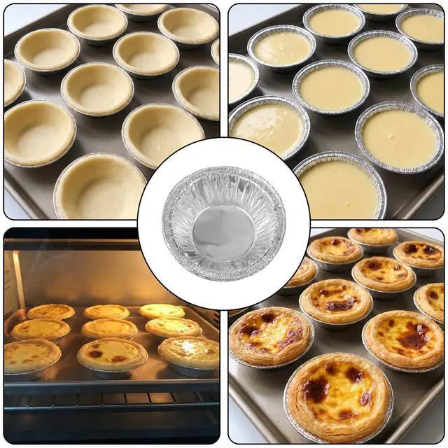 Alt view image 6 of 7 - 100 Pack Disposable Ramekins Egg Tart Baking Cups 2.8 Inch Mini Pie Tins Round Pie Tart Small Tin Foil Pans Aluminum Foil Mini Pans Tin Baking Cups for Cooking Baking-Supplies