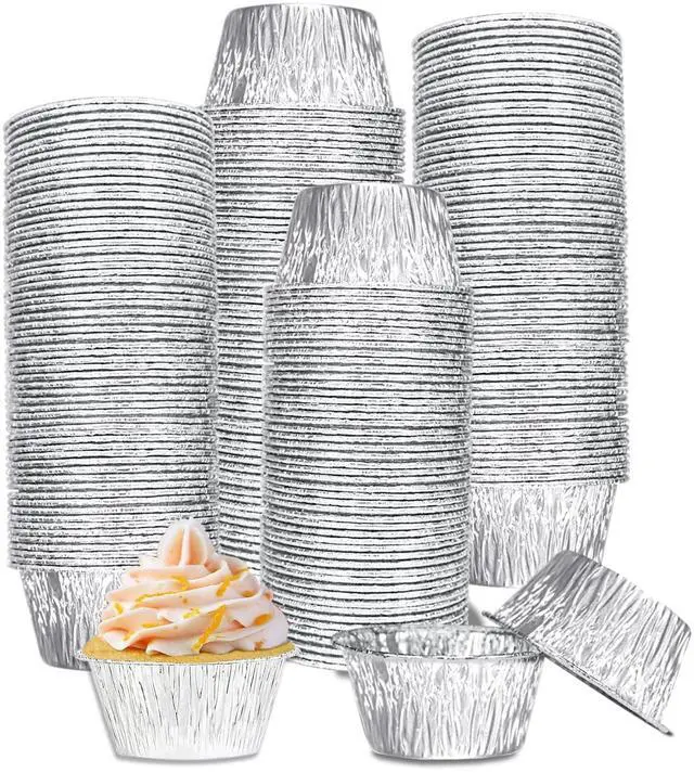 Main image of 150 Pcs Aluminum Foil Baking Cups 3 Oz, SUPPHOUS Disposable Ramekin Aluminum Cupcake liners, Silver Foil Baking Cups Muffin Liners for Cupcake, Baking, Egg Tart, Pudding, Creme Brulee