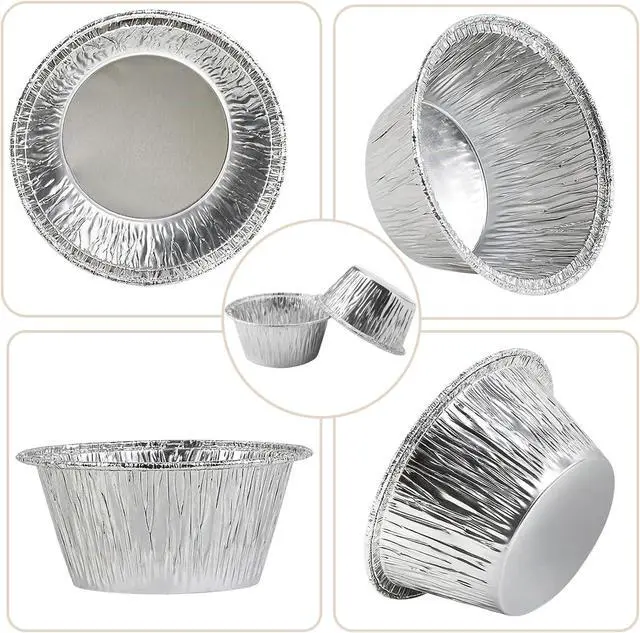Alt view image 2 of 7 - 150 Pack Aluminum Foil Baking Cups 4 Oz, Disposable Ramekins Aluminum Cupcake Muffin Liners Silver Foil Baking Cups for Egg Tart, Baking, Cupcake, Pudding, Appetize