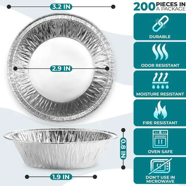 Alt view image 2 of 7 - Mini Pie Tins 3 Inch, 200 Pack Small Disposable Aluminum Foil Pans