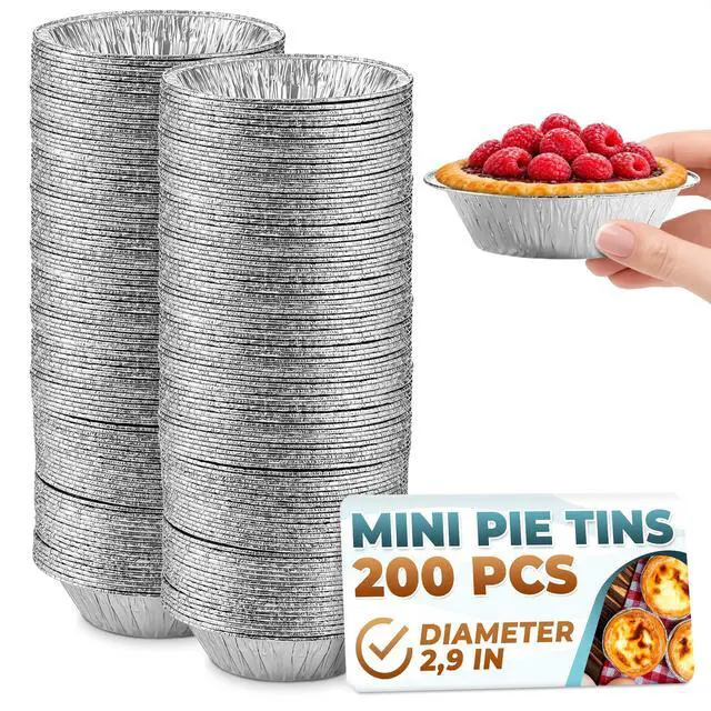 Main image of Mini Pie Tins 3 Inch, 200 Pack Small Disposable Aluminum Foil Pans