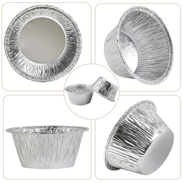 Alt view image 2 of 7 - 200 Pack Aluminum Foil Baking Cups 3 Oz, Disposable Ramekin Aluminum Cupcake liners, Silver Foil Baking Cups Muffin Liners for Cupcake, Baking, Egg Tart, Pudding, Creme Brulee