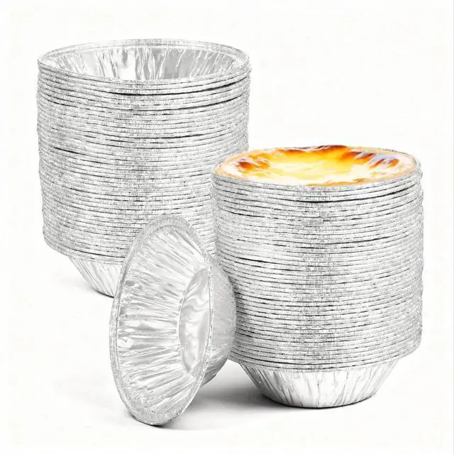 Main image of 100 Pack Mini Pie Tins, Disposable Mini Tart Pans, Aluminum Foil Pie Pans for Baking, Perfect for Small Pies, Tarts(Rounded style)