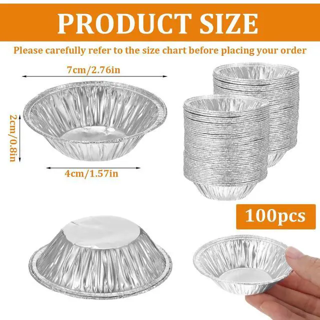 Alt view image 2 of 7 - 100 Pack Mini Pie Tins, Disposable Mini Tart Pans, Aluminum Foil Pie Pans for Baking, Perfect for Small Pies, Tarts(Rounded style)
