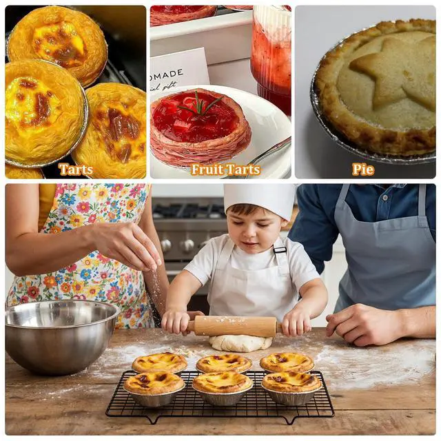 Alt view image 4 of 7 - 100 Pack Mini Pie Tins, Disposable Mini Tart Pans, Aluminum Foil Pie Pans for Baking, Perfect for Small Pies, Tarts(Rounded style)