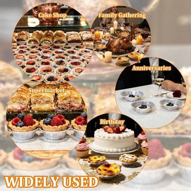 Alt view image 5 of 7 - 100 Pack Mini Pie Tins, Disposable Mini Tart Pans, Aluminum Foil Pie Pans for Baking, Perfect for Small Pies, Tarts(Rounded style)