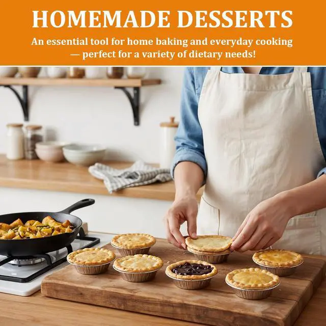 Alt view image 6 of 7 - 100 Pack Mini Pie Tins, Disposable Mini Tart Pans, Aluminum Foil Pie Pans for Baking, Perfect for Small Pies, Tarts(Rounded style)