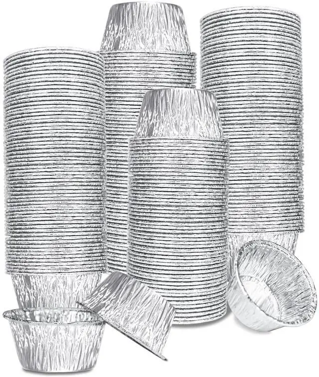 Main image of 150 Pack Aluminum Foil Baking Cups 4 Oz, Disposable Ramekins Aluminum Cupcake Muffin Liners Silver Foil Baking Cups for Egg Tart, Baking, Cupcake, Pudding, Appetize