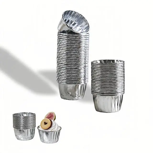 Main image of Aluminum Foil Muffin Cups 50 Pack - Disposable Baking Cups No Pan Needed, Oven Safe (428°F) for Cupcakes Muffins Ramekins, 3.5oz Silver Party Baking Cups, Easy Release (Standard Size 2.76 Top)