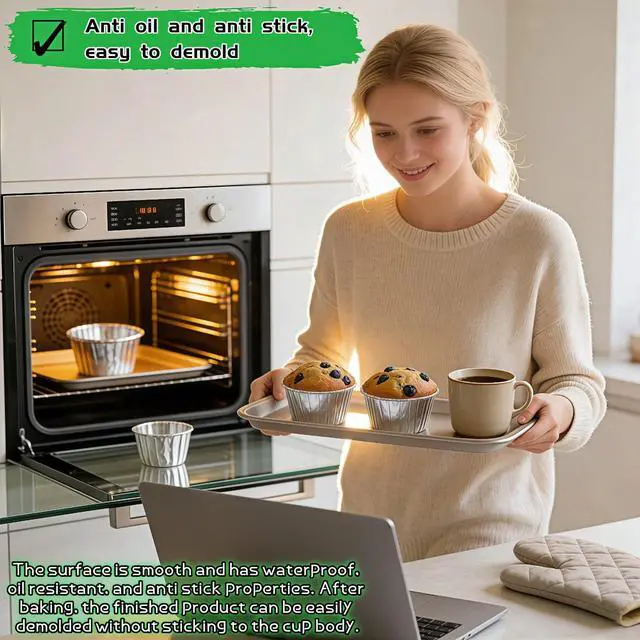 Alt view image 3 of 7 - Aluminum Foil Muffin Cups 50 Pack - Disposable Baking Cups No Pan Needed, Oven Safe (428°F) for Cupcakes Muffins Ramekins, 3.5oz Silver Party Baking Cups, Easy Release (Standard Size 2.76 Top)