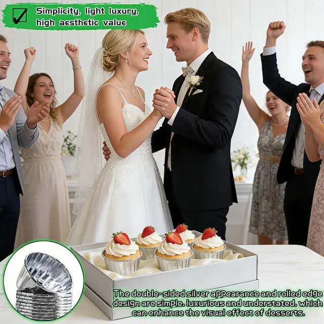 Alt view image 6 of 7 - Aluminum Foil Muffin Cups 50 Pack - Disposable Baking Cups No Pan Needed, Oven Safe (428°F) for Cupcakes Muffins Ramekins, 3.5oz Silver Party Baking Cups, Easy Release (Standard Size 2.76 Top)