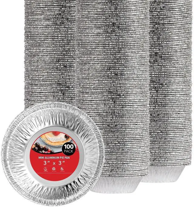 Main image of 100 Count Aluminum Mini Pie Pans - 3 Inch Disposable Recyclable Foil Pie Tins for Bakeries, Cafes, Restaurants