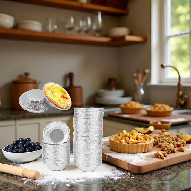 Alt view image 6 of 7 - 50Pcs Silver Mini Pie Tins, Small Pie Pans, Round Tart Pie Foil Pans Disposable Pans Aluminum Foil Tart Pans, Aluminum Pie Pans for Baking Pot Pies, Tarts