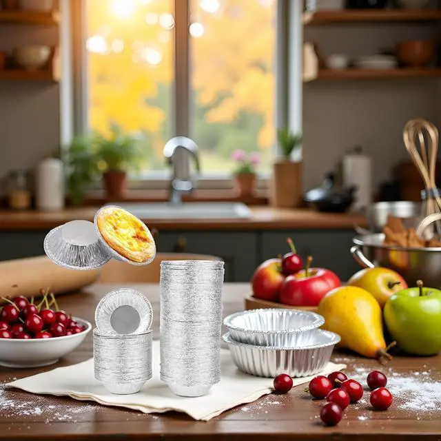 Alt view image 7 of 7 - 50Pcs Silver Mini Pie Tins, Small Pie Pans, Round Tart Pie Foil Pans Disposable Pans Aluminum Foil Tart Pans, Aluminum Pie Pans for Baking Pot Pies, Tarts