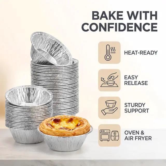 Alt view image 7 of 7 - 50PCS Silver Mini Pie Tins, Round Tart Pie Foil Pans, Aluminum Foil Tart Pans