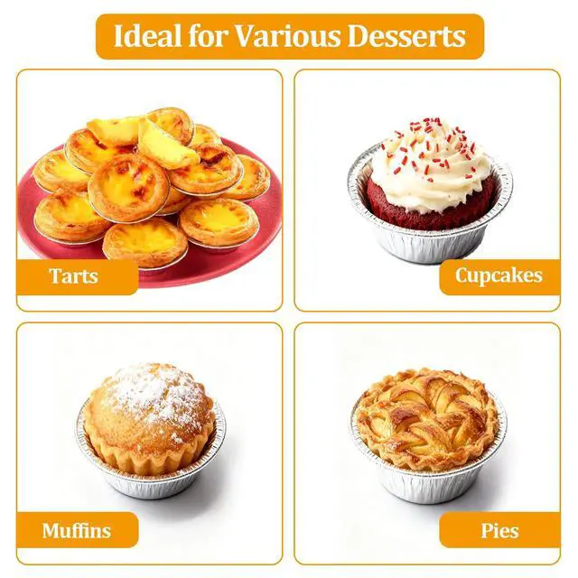 Alt view image 5 of 6 - Disposable Aluminum Foil Tart,100 Pack Mini Pie Tins,Pie Pans for Baking Personal Mini Pies,Round Pie Tart Small Tin Foil Pans