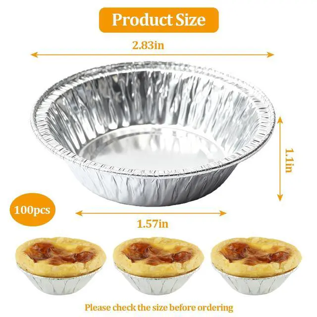 Alt view image 4 of 6 - Disposable Aluminum Foil Tart,100 Pack Mini Pie Tins,Pie Pans for Baking Personal Mini Pies,Round Pie Tart Small Tin Foil Pans