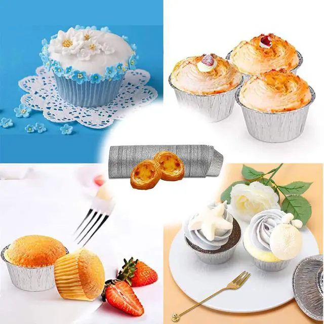 Alt view image 3 of 7 - 150 Pack Aluminum Foil Baking Cups 4 oz Disposable Foil Ramekins Cupcake Aluminum Cups Muffin Liners for Tart, Souffle, Appetizer, Pudding, Creme Brulee