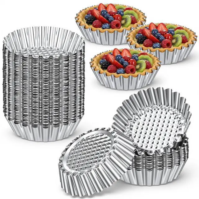 Main image of 50 Pcs Egg Tart Mold for Baking, 3.8 Inch Stainless Steel Mini Tart Tin Pans Reusable Ensaymada Molder Filipino, Brioche Tins Mould for Tart Shells, Cupcakes, Mini Cake, Pudding, Muffin