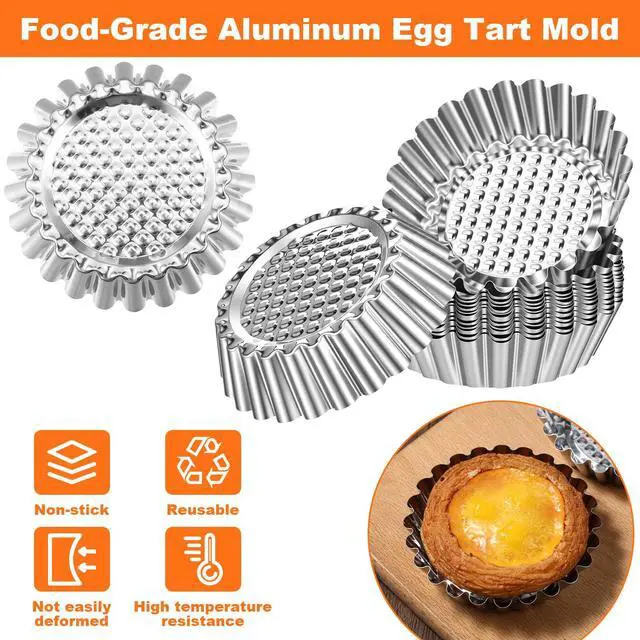 Alt view image 5 of 7 - 50 Pcs Egg Tart Mold for Baking, 3.8 Inch Stainless Steel Mini Tart Tin Pans Reusable Ensaymada Molder Filipino, Brioche Tins Mould for Tart Shells, Cupcakes, Mini Cake, Pudding, Muffin