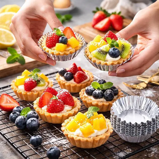 Alt view image 2 of 7 - 30 Pcs Mini Tart Pans 2.75 Inch Reusable Tartlet Cupcake Baking Mold Aluminium Egg Tart Molds Mini Pie Tins for Baking Egg Tarts Pies Cupcakes