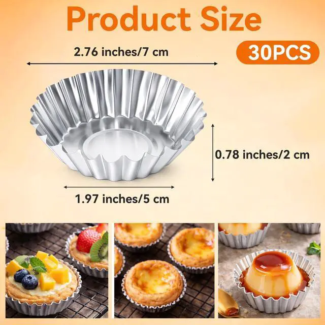 Alt view image 4 of 7 - 30 Pcs Mini Tart Pans 2.75 Inch Reusable Tartlet Cupcake Baking Mold Aluminium Egg Tart Molds Mini Pie Tins for Baking Egg Tarts Pies Cupcakes