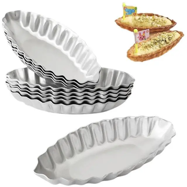 Main image of Tiny Tart Pan Boat Shape, 10PCS Fluted Edge Flower Tartlet Molds
