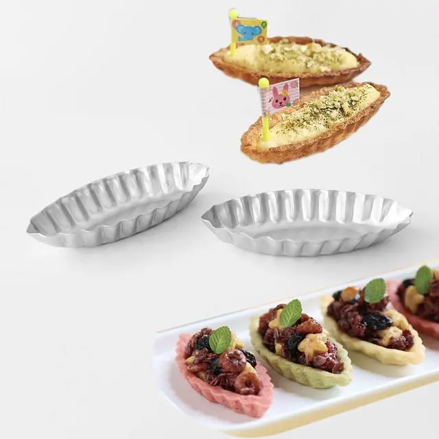 Alt view image 3 of 7 - Tiny Tart Pan Boat Shape, 10PCS Fluted Edge Flower Tartlet Molds