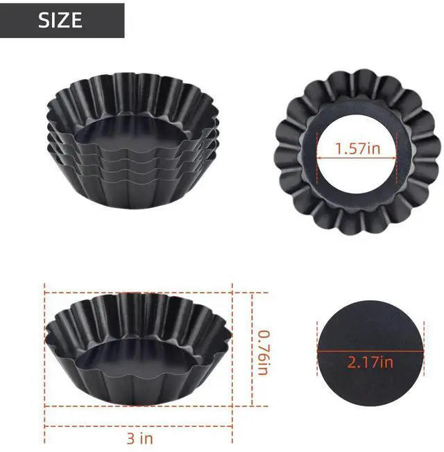 Alt view image 2 of 7 - 4 Pack Tart Pans Tortilla Pan Set Mini Tart Molds Carbon Steel Taco Shell for Baking 3 Inch Taco Salad Bowl Maker with Removable Bottom NonStick Tortilla Bowl Fluted Side for Quiche Cakes Pies (Black)