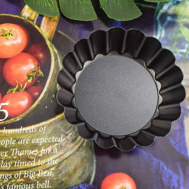 Alt view image 4 of 7 - 4 Pack Tart Pans Tortilla Pan Set Mini Tart Molds Carbon Steel Taco Shell for Baking 3 Inch Taco Salad Bowl Maker with Removable Bottom NonStick Tortilla Bowl Fluted Side for Quiche Cakes Pies (Black)