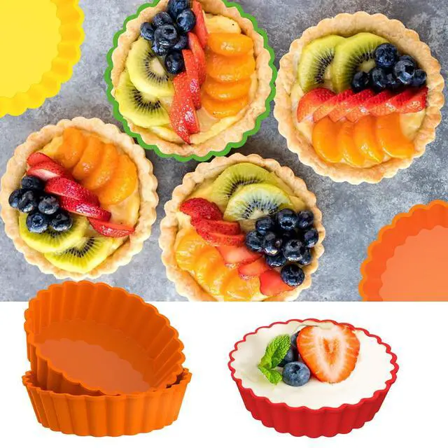 Alt view image 6 of 7 - Silicone Mini Tart Pan 4 Inch Non-stick Mini Quiche Molds Small Pie Baking Pan Tart Molds for Baking, Pack of 8