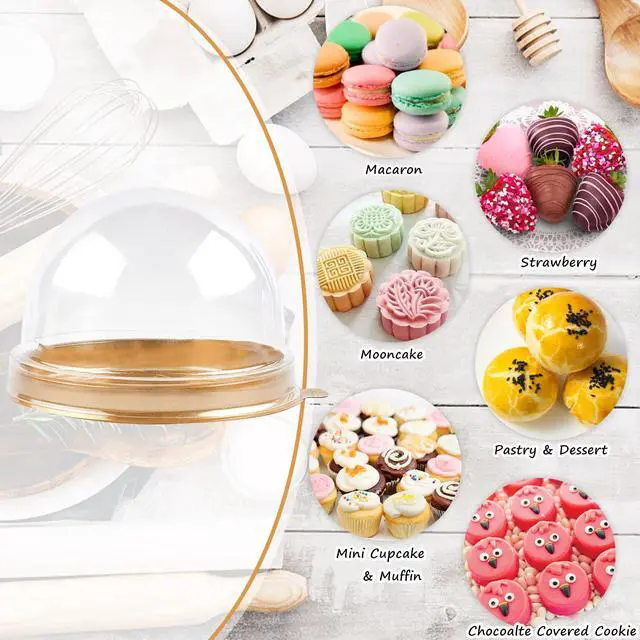 Alt view image 3 of 7 - Mini Dessert Containers with Dome Lids, 100Pcs, Gold Base