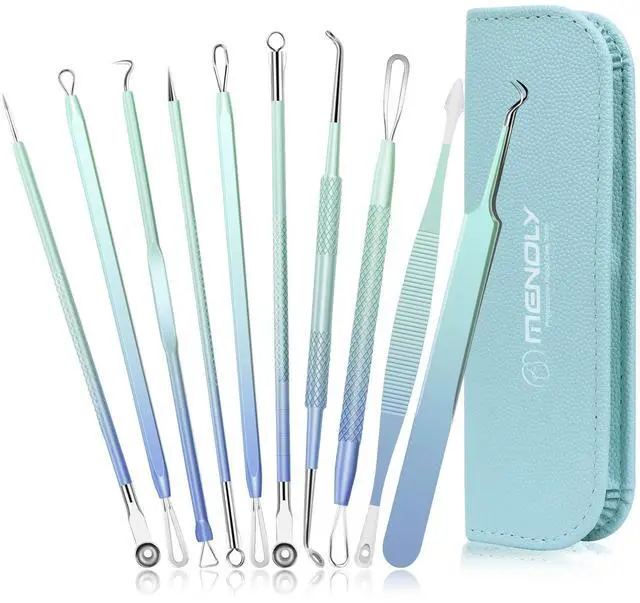 Main image of Blackhead Remover Tools 10Pcs Pimple Popper Tool Kit, Blackhead Remover Extractor Tools, Anti-Slip Handle Pimple Comedone Extractor Acne Kit for Blackhead,Blemish,Zit Whitehead