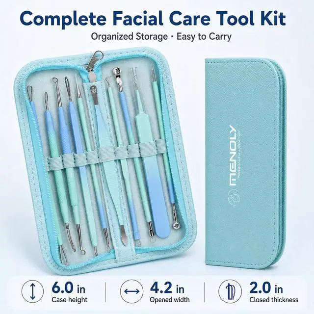 Alt view image 7 of 7 - Blackhead Remover Tools 10Pcs Pimple Popper Tool Kit, Blackhead Remover Extractor Tools, Anti-Slip Handle Pimple Comedone Extractor Acne Kit for Blackhead,Blemish,Zit Whitehead