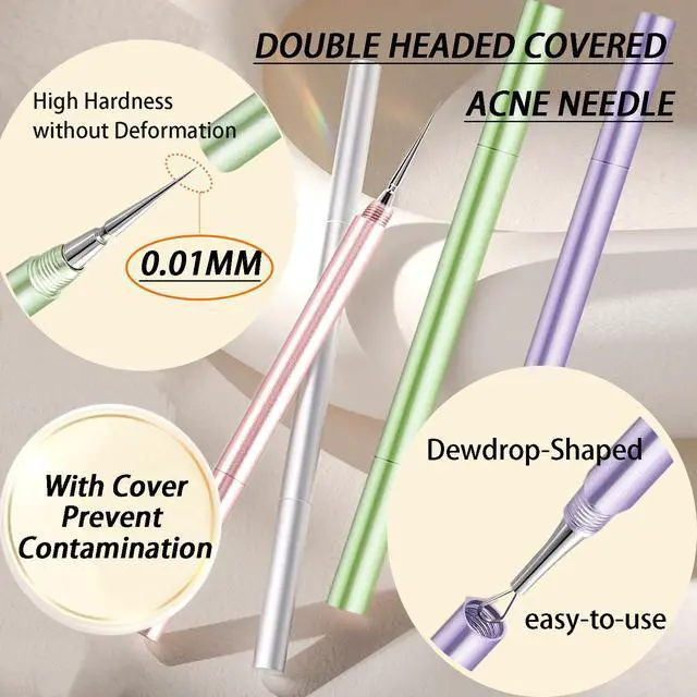 Alt view image 2 of 7 - 2-in-1 Professional Stainless Steel Acne Removal Needle, Whitehead&Blackhead Remover Tool, Pimples Comedone Extractor Removal Tool, Double Ended Needle with Cap Removal for Nose Face Tools(Rose Gold)