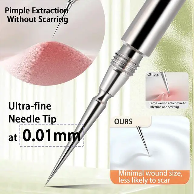 Alt view image 3 of 7 - 2-in-1 Professional Stainless Steel Acne Removal Needle, Whitehead&Blackhead Remover Tool, Pimples Comedone Extractor Removal Tool, Double Ended Needle with Cap Removal for Nose Face Tools(Rose Gold)