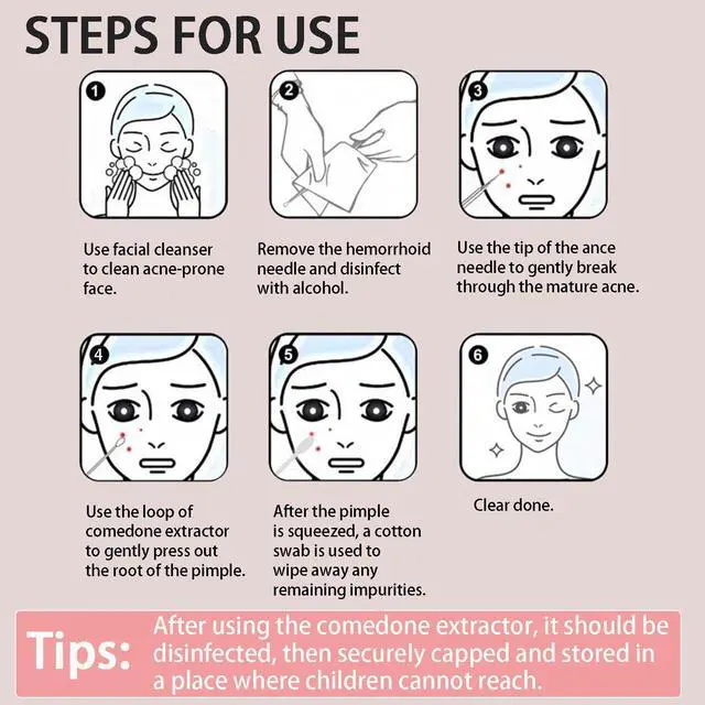 Alt view image 6 of 7 - 2-in-1 Professional Stainless Steel Acne Removal Needle, Whitehead&Blackhead Remover Tool, Pimples Comedone Extractor Removal Tool, Double Ended Needle with Cap Removal for Nose Face Tools(Rose Gold)