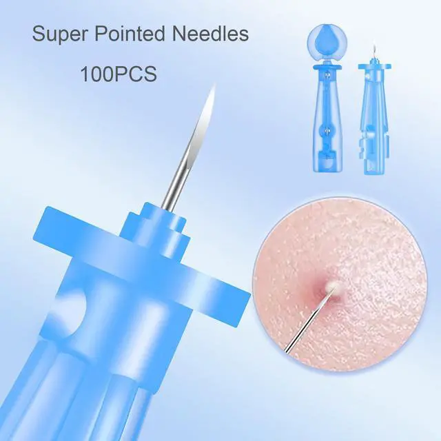 Alt view image 3 of 3 - Sterile Needles for Pimples, 100PCS Disposable Acne Pimple Popper Needles with 2PCS Skin Kits for Blackhead and Blemish Remover (Pink and Blue)