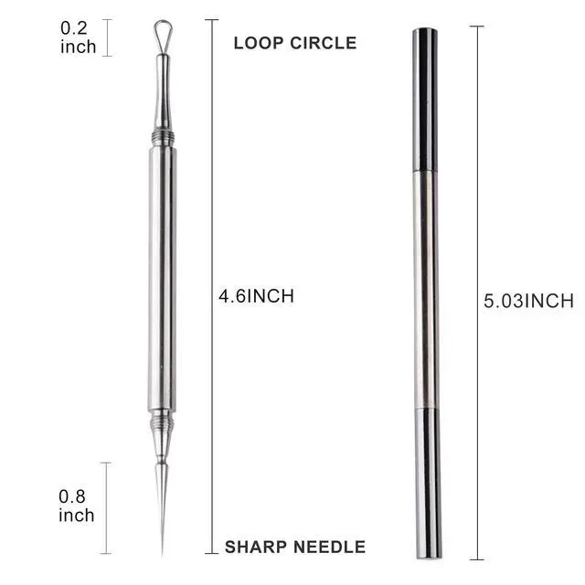 Alt view image 3 of 7 - Professional Facial Milia Removal and Whitehead Extractor & Lancet - Double Ended Circle Loop & Sharp Needle Pimple Popper Tool - 2-in-1 Blackhead & Blemish Remover - Zit and Pimple Acne Removal
