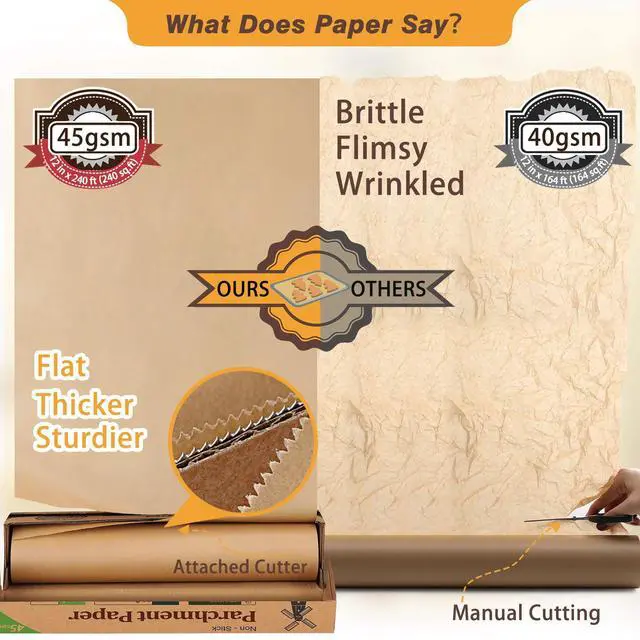 Alt view image 4 of 7 - Unbleached Parchment Paper for Baking, 12 in x 240 ft, 240 Sq.ft, Baking Paper, Non-Stick Parchment Paper Roll for Baking, Cooking, Grilling, Air Fryer and Steaming