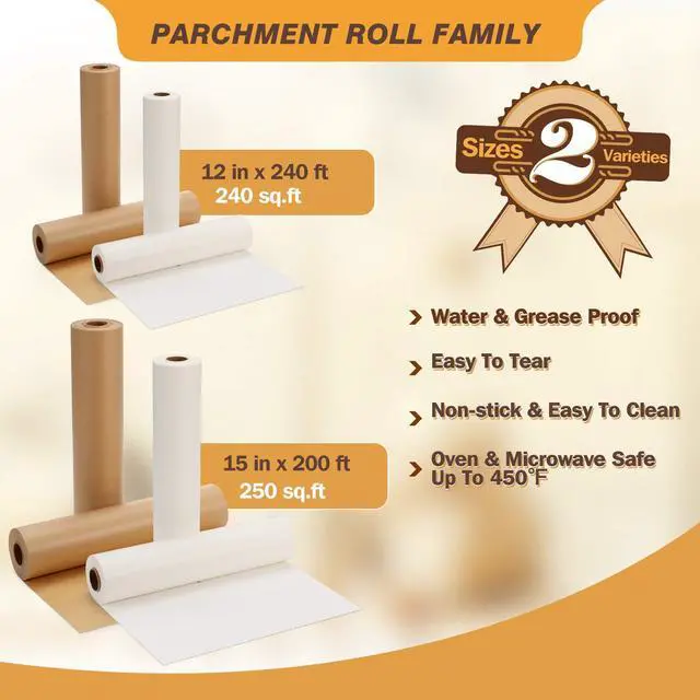 Alt view image 6 of 7 - Unbleached Parchment Paper for Baking, 12 in x 240 ft, 240 Sq.ft, Baking Paper, Non-Stick Parchment Paper Roll for Baking, Cooking, Grilling, Air Fryer and Steaming