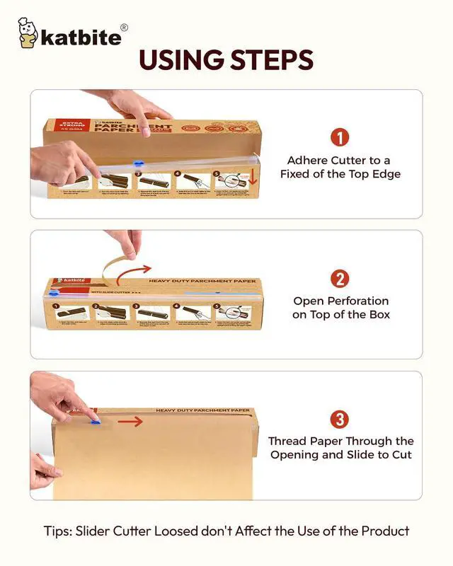 Alt view image 4 of 7 - Unbleached Parchment Paper Roll for Baking 12in x 262ft, 260 Sq.Ft, Heavy Duty & Non-stick Baking Paper with Slide Cutter, Brown Parchment Paper for Cooking, Air Fryer, Steaming, Bread