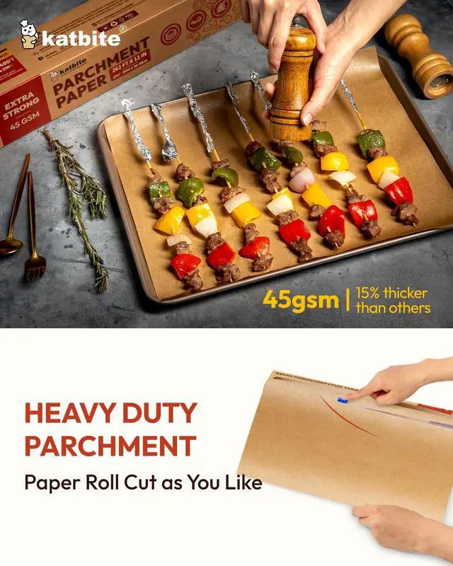 Alt view image 3 of 7 - Unbleached Parchment Paper Roll for Baking 12in x 262ft, 260 Sq.Ft, Heavy Duty & Non-stick Baking Paper with Slide Cutter, Brown Parchment Paper for Cooking, Air Fryer, Steaming, Bread