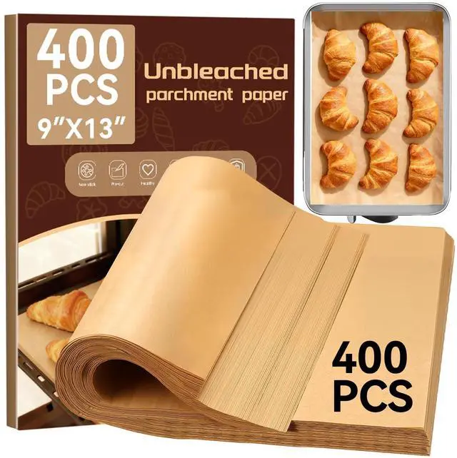 Main image of 400PCS Parchment Paper Baking Sheets, 9"x13" Unbleached Precut Quarter Parchment Paper for Baking, Non-Stick Baking Paper for Grillin, Steaming Bread Cookies, Cakes, Oven, Air Fryer, Microwave